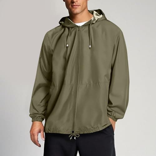 Waterproof Jacket Men Lightweight Packable Raincoat With Pockets Breathable Windproof Rain Coat Casual Softshell Hiking Cycling Outdoor Clothes Army Green L — view 2