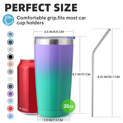 Volhoply 20oz 550ml Travel Insulated Tumbler with Lid and Straw Bulk 4 Pack, Double Wall Stainless Steel Coffee Mug Fits Cup Holder,Powder Coated Cup for Hot & Cold Drinks, BPA Free（Assorted,4 Set） — view 2