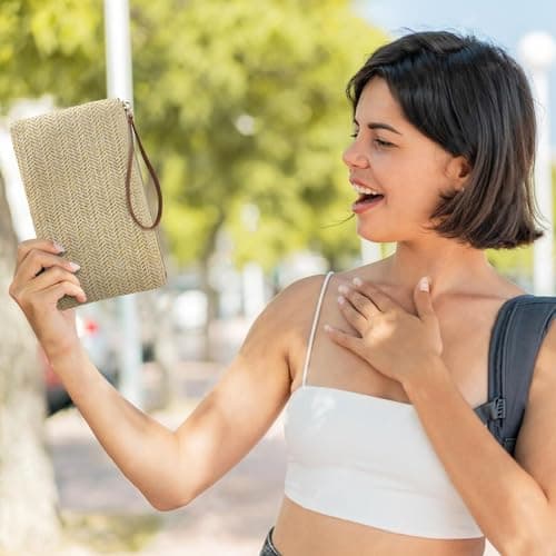 WisePoint Womens Straw Clutch Bag, Straw Wristlet Bags Handbags for Women, Bohemian Woven Beach Bags with Handle Fashion Purse Wallet for Beach, Travel, Party, Wedding (beige) — view 3