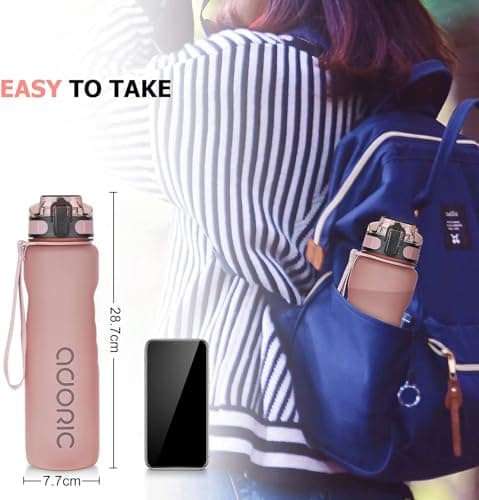 ADORIC Sports Water Bottle 1L, BPA Free Tritan Leak Proof Gym Bottle, Pink — view 4