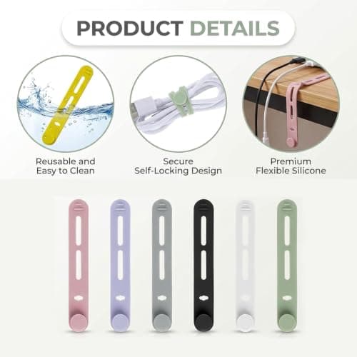12-Pack Reusable Silicone Cable Ties, Flexible Wire Organizers for Cables, Chargers and Small Items, Durable Cord Management Storage Ties for Home Office and Travel Use — view 3