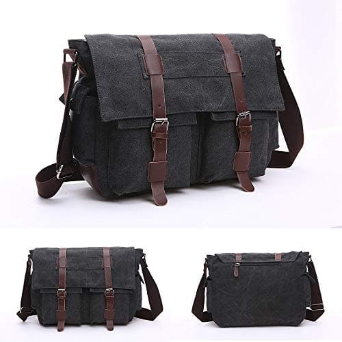 Laptop Messenger Bag, 15.6 inch Canvas Laptop Bag Shoulder Bag Briefcase Cross Body Bag Work School for Men Women Black — view 3