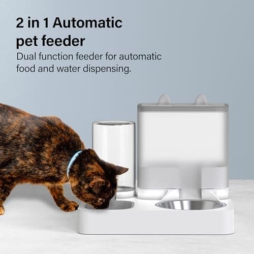 2 in 1 Automatic Pet Feeder, Food and Water Dispenser, for Small Cats And Dogs, 2.2L Food Feeder 1L Water Dispenser Gravity Dispenser Station for Home Travel Dark Grey — view 2