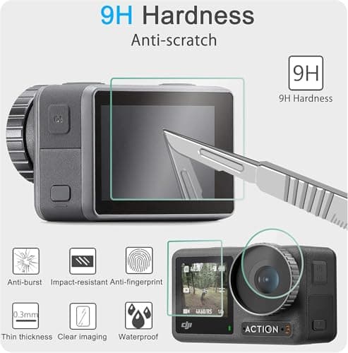 FiTSTILL Tempered Glass Screen Protector with Silicone Lens Cap for DJI Osmo Action 4,Ultra HD 9H Hardness,Scratch Resistant Bubble Free Action 4 Accessories — view 6
