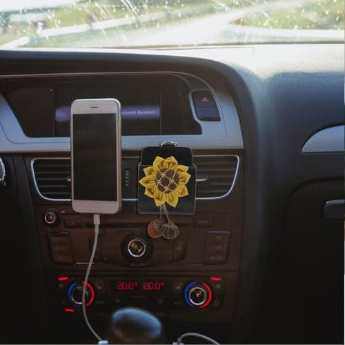 TEHAUX Car Air Vent Organizer Storage Bag with Pocket, Yellow Leather — view 4