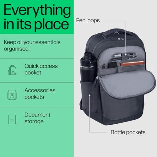 HP Everyday Backpack for 16" Laptop, Made with 600D Recycled Polyester, 21L, Padded Compartment, Water Resistant, Grey — view 2