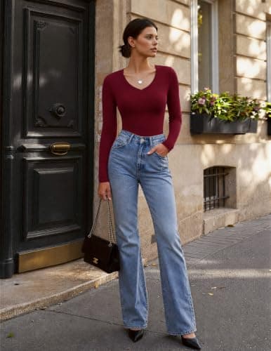 Zeagoo Ladies Long Sleeve Tops V Neck Causal T Shirts Basic Stretch Tee — view 5