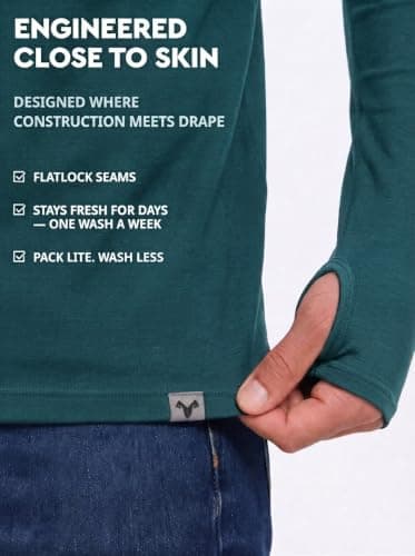 MERINNOVATION 100% Merino Wool Hoodie for Men - Thermal Base Layer Men's Long Sleeve Half Zip Sweatshirt for Hiking Travel, Bayberry Green, L — view 5