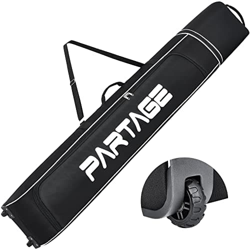 Partage Ski Bag - Waterproof Ski Travel Bag with Wheels - 600D Heavy Duty Oxford Fabric - Adjustable Length Up to 200cm - Black - 69-78.5" x 10.5" x 7.9"