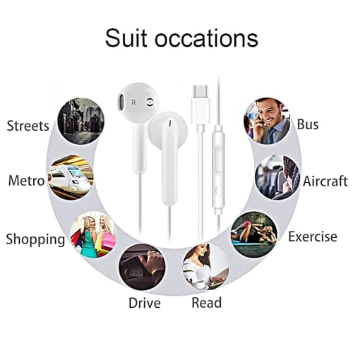 3 Pack USB C Headphones Wired Earphones USB C Earphones Type C Headphones In Ear Earbuds Wired with Mic &Volume Control for iPhone 15 Plus Samsung Galaxy S23 S22 S21 FE iPad Pro Huawei Google Pixel — view 6