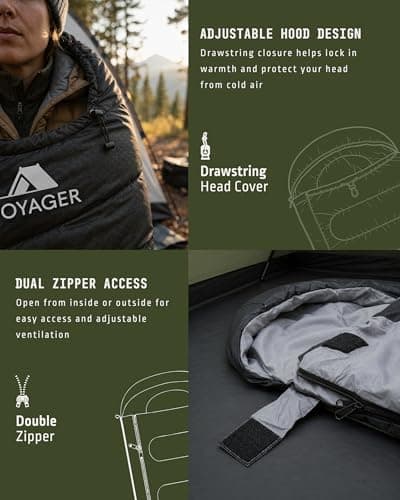 Voyager Sleeping Bag for Adults – Lightweight & Compact, Waterproof, 3-4 Season Warm & Cold Weather, Machine Washable, Ideal for Camping, Hiking & Backpacking, 220x30x80cm — view 6