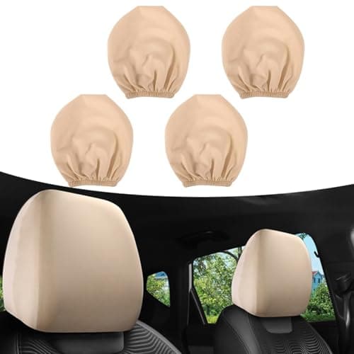 Alanmoship 4-Pack Elastic Car Headrest Protector Covers Soft Breathable Fabric Common Fit For Truck SUV Seats Neck Support Travel Comfort Beige 24X26cm — view 3