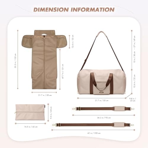 GOLF QUALITY Garment Bags for Travel 2 in 1 Convertible Suit Travel Duffel Bag for Women, Stylish Carry On Duffle Bag with Shoulder Strap Weekend Overnight Holdall Bags for Men 48L, Apricot — view 5