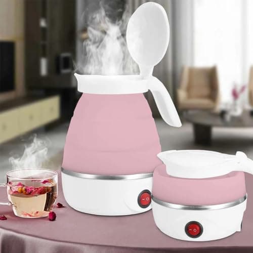 Gziztx Collapsible Electric Kettle 0.6L Portable Travel Kettle Mini Silicone Camping Kettle for Camping, Business Trip, Travel, Hiking, Quick Cooking (Pink) — view 2