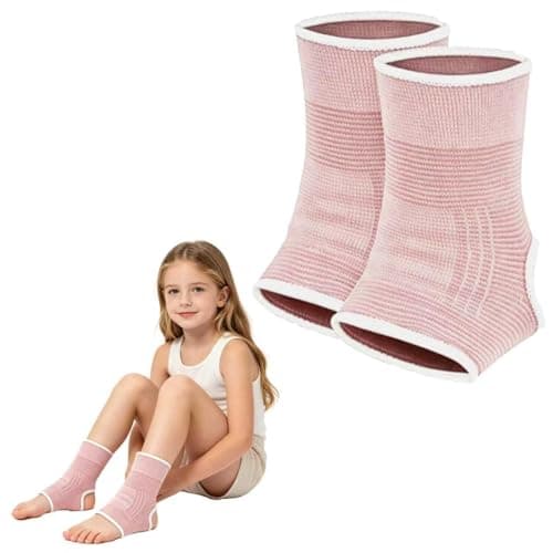 HUSHRICH Kids Ankle Support Child Ankle Brace Compression Socks for Sprained Ankles Pain Relief, Ankle Brace Stabilize Joints for Kids 7-12 Years Boy Girls Jogging Running Gymnast Fitness (Pink)