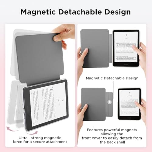 Litvana Detachable Magnetic Case for 7'' Kindle Paperwhite 12th Gen 2024 and Kindle Colorsoft Signature Edition, Slim PU Shell Cover Case with Auto Wake/Sleep (Pink Book Store) — view 3