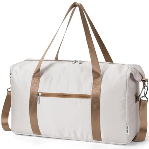 Narwey for Easyjet Cabin Bag 45x36x20 New Easyjet Underseat Easy Jet Cabin Bag Foldable Travel Duffel Carry on Luggage Weekend Overnight Hospital Bags for Women and Men 25L (Beige with Brown Straps)