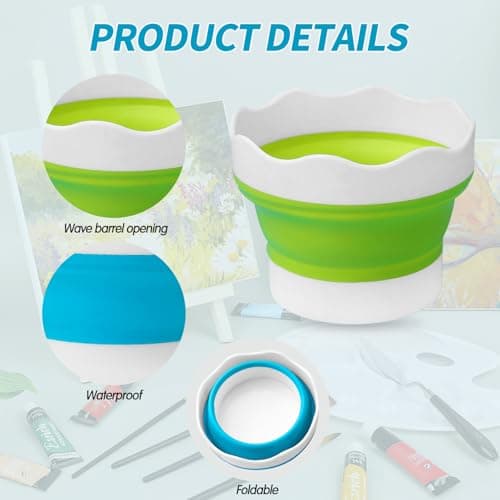 3 PCS Water Pot for Painting, Collapsible Paint Brush Washer Silicone Paint Water Pots Foldable Mini Washing Bucket (Blue, Orange, Yellow) — view 3