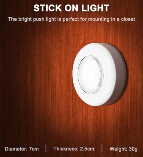 CTOCTOU 6 Pack Portable Battery Operated Wall Lights, Push Lights Battery Powered Stick on Lights for Under Cupboards, Closets, Cabinets, Counters, Wardrobe, Kitchen Lights — view 3