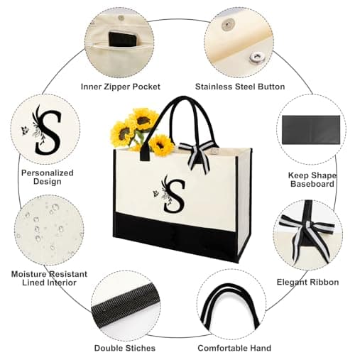 Personalized Gifts for Women - Initial Canvas Tote Bag with Makeup Bag - S — view 3