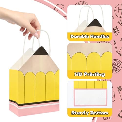 12Pcs Pencil 3D Gift Bags, Teacher Candy Gift Boxes, Novelty School Supply Favor Bags for Back to School, Teacher Appreciation, Student Birthday Party Favors Supplies — view 3