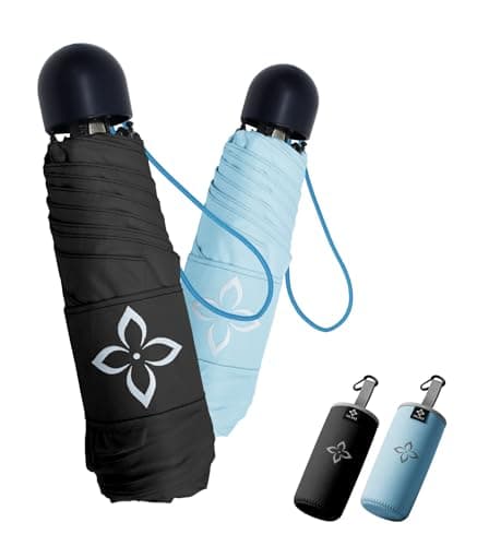 LILAC Mini Compact Folding Umbrella, Travel Pocket Rain Sun UPF 100+ UV