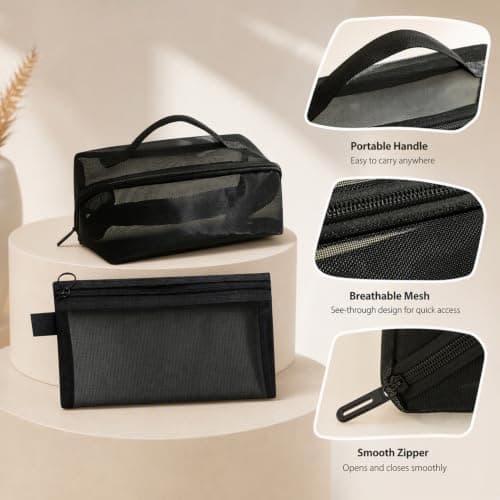 2-Piece Lay Flat Makeup Bag Set, Large Black — view 4