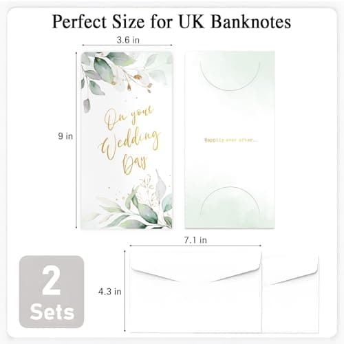 2 Pack Wedding Money Gift Wallets with Envelopes, Botanical Gold Foil Money Cards for Cash Gifts — view 2