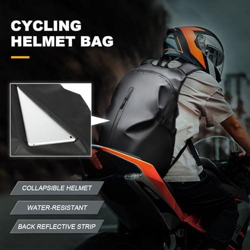 WEPLAN Motorcycle Backpack Mens Waterproof Motorcycle Rucksack Motorbike Helmet Bag Backpack Mens Womens Motorbike Rucksack with Large Capacity,Black — view 5