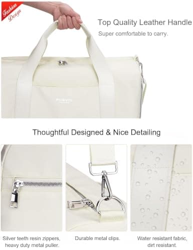 Gym Bag for Women,Pu Leather Handle,Dry Wet Separated with Shoe Compartment & Wet Pocket,Waterproof Duffle Bag for Travel Sports Fitness Workout Athletic (Beige,19"-Medium) — view 3