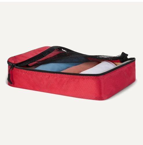 Amazon Essentials 4-Piece Packing Cubes Travel Accessories Set, Luggage Organiser with Double Zip, Mesh Top, Polyester, Small/Medium/Large/Slim, Red (Previously Amazon Basics) — view 3