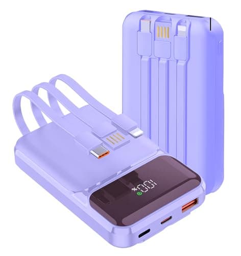Power Bank With Built in Cables 10000mAh, 22.5W Fast Charge Portable Charger, USB C Battery Pack with 4 Outputs & 3 Inputs Compatible with iPhone 16 15 14 13 iPads Tablets and More
