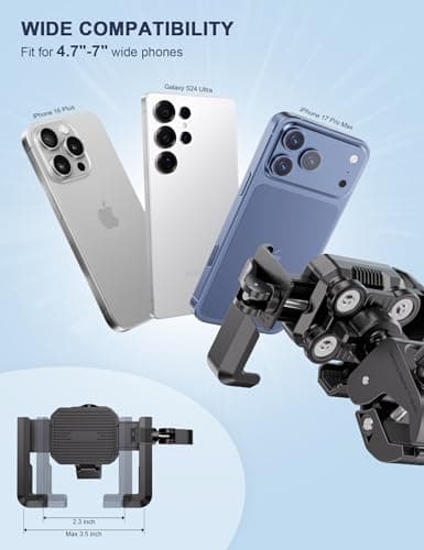 GREFAY Motorcycle Phone Mount - [4 Vibration Dampers][Anti-Block Camera] Bike Phone Mount, Handlebar Phone Mount, Motorcycle Mount for iPhone and Samsung 4.7'‘-7’' Smartphones (Black) — view 3