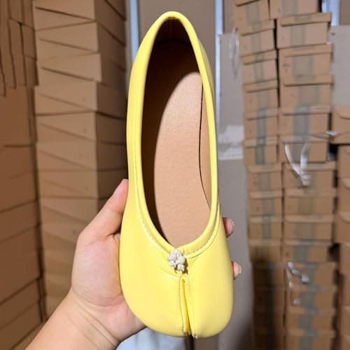 Tabi Shoes Womens Tabi Split Toe Ballet Flats Ladies Polka Dot Slip On Comfortable Soft Casual Walking Shoes Fashion Ballet Shoes for Daily Wear Beach Travel Standing All Day Yellow — view 2