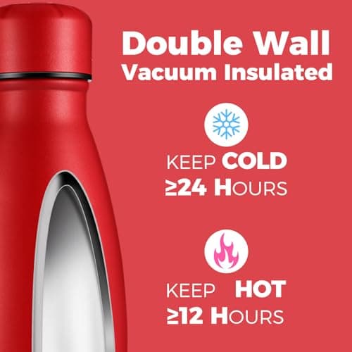 Volhoply 750ml Insulated Water Bottle, Double Wall Stainless Steel Vacuum Bottles, Keeps Cold 24H & Hot 12H, BPA Free Leak Proof Bottles (Red,1 Pack) — view 3