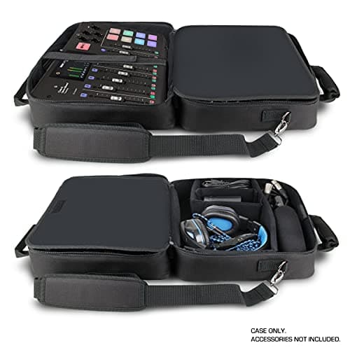 USA Gear Audio Mixer Case - Podcast Mixer Travel Case with Scratch-Resistant Interior & Customizable Storage - Compatible with RODECaster Pro, RODECaster Pro II, RC Duo & More Audio Equipment (Black) — view 2
