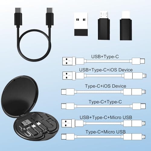 Multi USB Adapter Cable Kit, USB C to iOS Device Adapter Box, Conversion Set USB A & Type C to Male Micro/Type C/iOS Device for Data Transfer, Card Storage, Tray Eject Pin, Phone Holder-Black — view 3