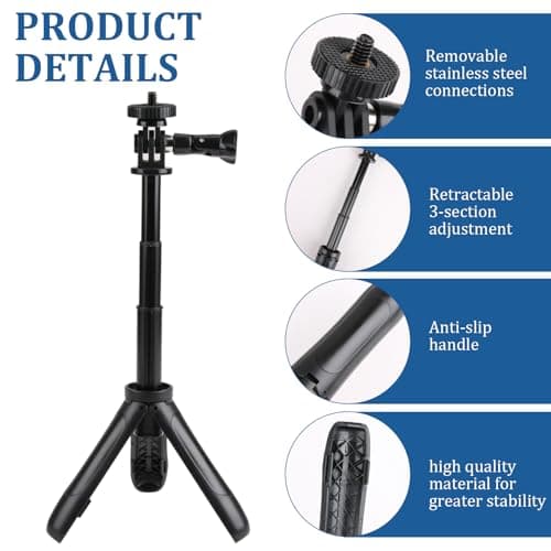 Mini Tripod Selfie Stick for Action Camera,13-25cm Extendable Camera Stand — view 3