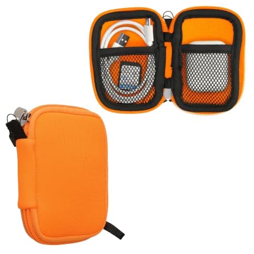 kwmobile Neopren Earphone Case for Earbuds - Small Hearing Aid case with inner mesh pouch - Zipper Storage Bag Pouch for Headphones Earbuds - Neon Orange