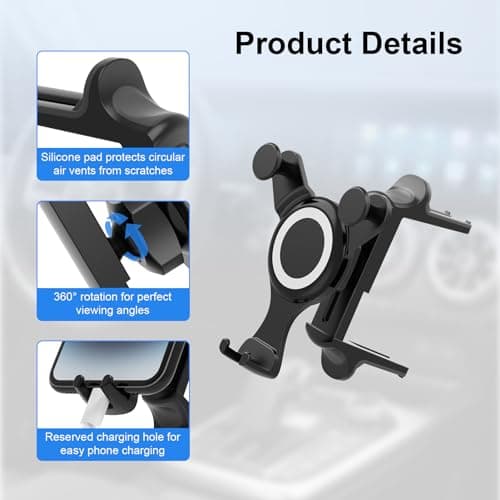 Aeipou Car Phone Holder for Mercedes Benz A/B/C/E/S Mini Cooper Audi-TT Ford Jeep Suzuki Mustang Wrangler Swift Round Vents Mount for All Circular Air Vents iPhone 17/16/15 Pro Max Galaxy S25/S24/S23 — view 3