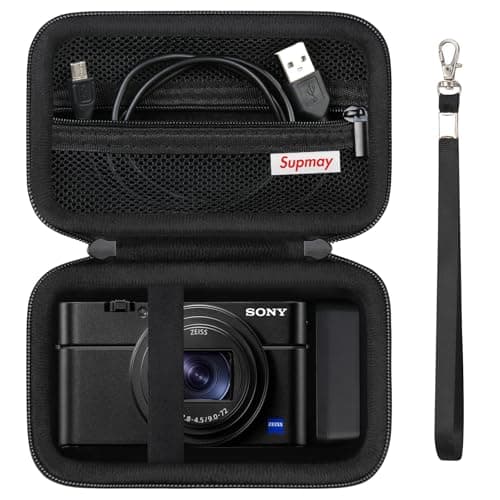 Supmay Hard Travel Case for Sony RX100 VII/ RX100 VI/ RX100 V/ RX100 IV/ RX100 III Advanced Premium Compact Camera, Protective Case Bag with Zipper Mesh Pocket for Battery Pack, Micro USB cable, Black
