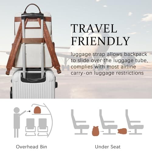 Shrrie Upgraded Large Travel Laptop Backpack Fits 17 inch Laptop,Vegan Leather Computer Backpack for Women and Men Business,Beige with Brown — view 5