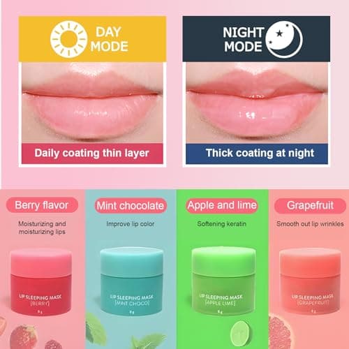 Lip Sleeping Mask,4 Pcs Lip Balm Set Mini Day And Night Repair Lip Balm, Lip Mask for Chapped Cracked Dry Lips, Moisturizing Lip Mask for Both Men And Women, Sleep Balm, Natural Bright — view 5