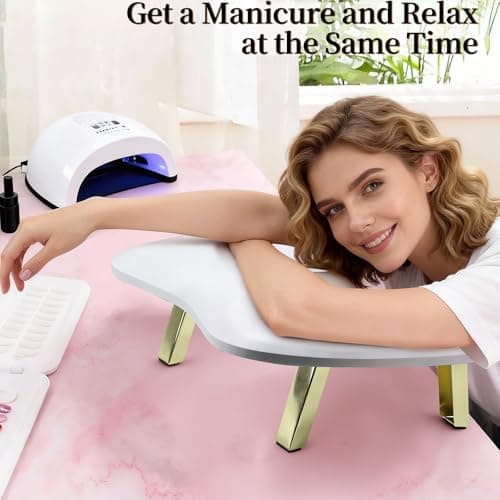 CENBEII Large U Shaped Arm Rest for Nails, 4 Foldable Metal Golden Stands — view 4