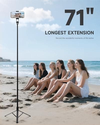 RISEOFLE Phone Tripod & Selfie Stick, 180cm Aluminum All in One Extendable Tripod for Smartphone, Portable Travel Phone Stand for Filming, with Wireless Remote for iPhone/Samsung/Android/Camera — view 3