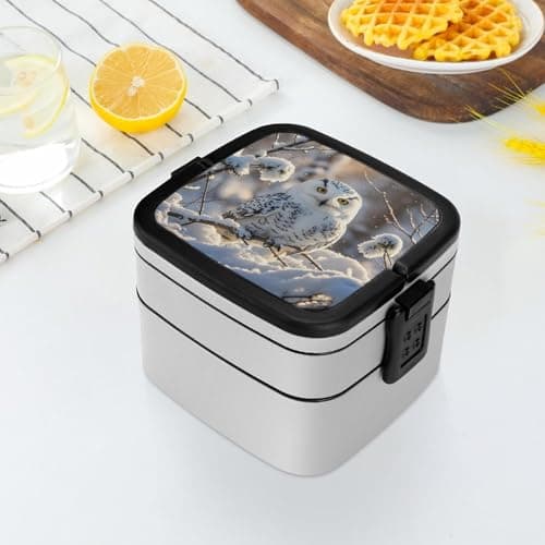 GHBNK Winter White Owl Bento Box with Spoon & Handle - Leak Proof Stackable Lunch Container for Men, Women |1000ml Detachable Compartments for Adults, Office, Travel, Safe And Bpa-Free — view 6