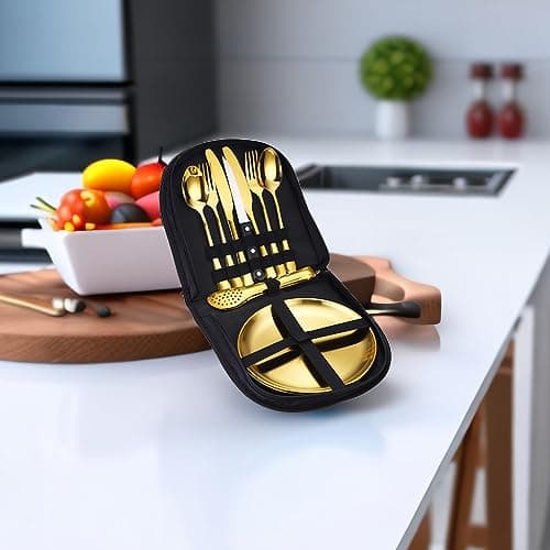 BBTISG 13-Piece Camping Cutlery Set, Outdoor Camping Cutlery Setfor 2 People Cookware Camping Cutlery Set for Outdoor Cookware, Travel, Hiking (Gold) — view 5