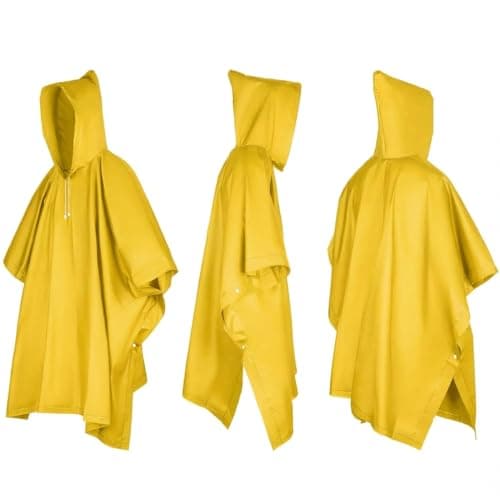 UPSEN Rain Ponchos for Adults, 2 Pcs Reusable Raincoats Coats Jackets Emergency for Women Men with Hood, Yellow — view 4