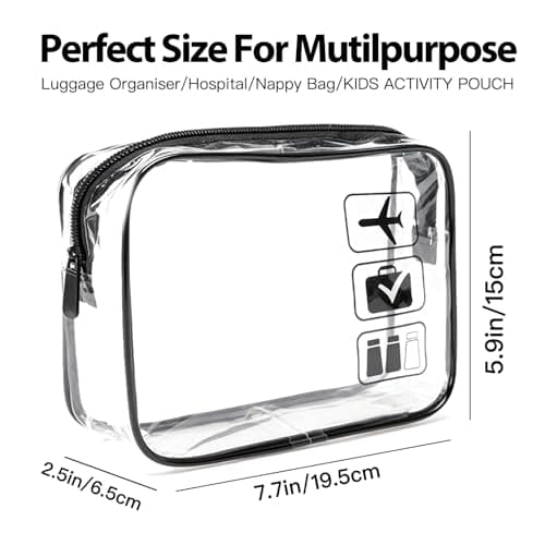 [Unbr] 3 Pack Clear Travel Wash Bag for Plane, 1 Litre Airport Security Liquid Bags Under 20x20, Transparent Toiletries Pouch, Flight Approved Cosmetics Makeup Bag with Aircraft Print — view 3