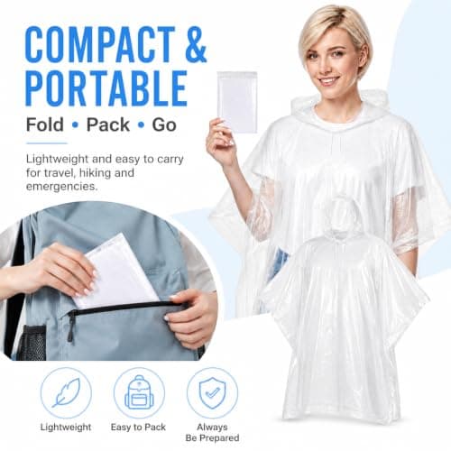 The Fancy Dress Clear Poncho Waterproof Adults - Unisex Mens Disposable Water Proof Rain Ponchos Family Pack For Hiking Cycling & Camping (3 Pack) — view 5